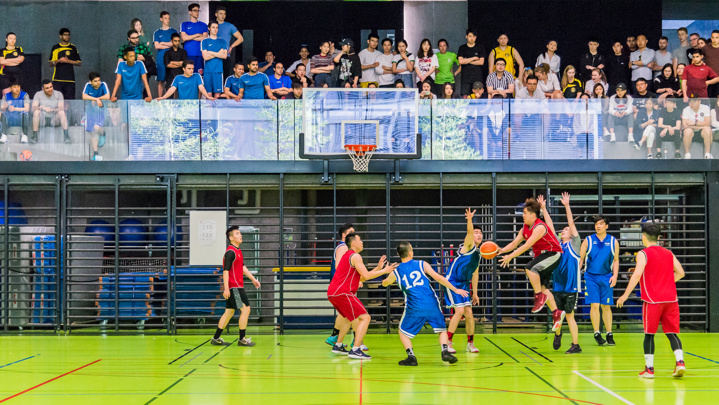 Basketball players during a match