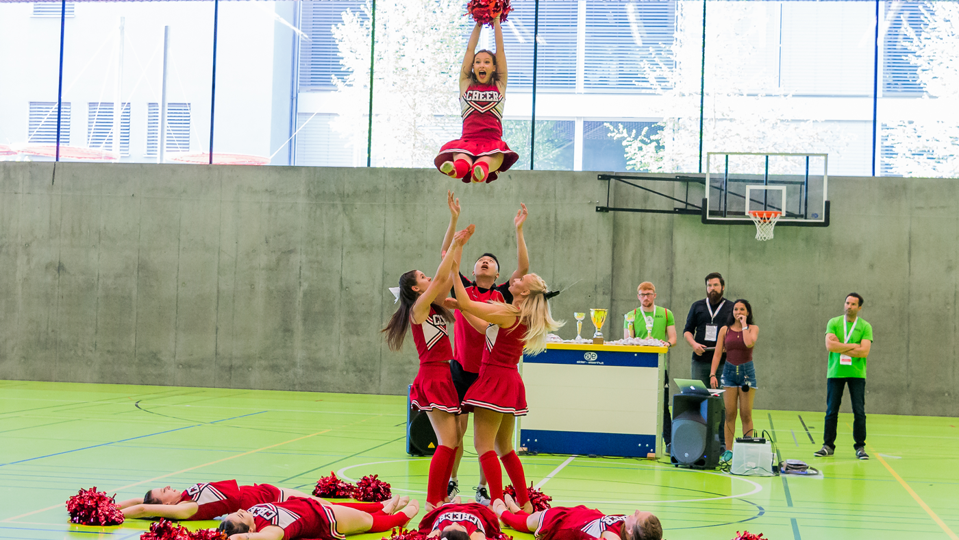 Cheerleaders in the air