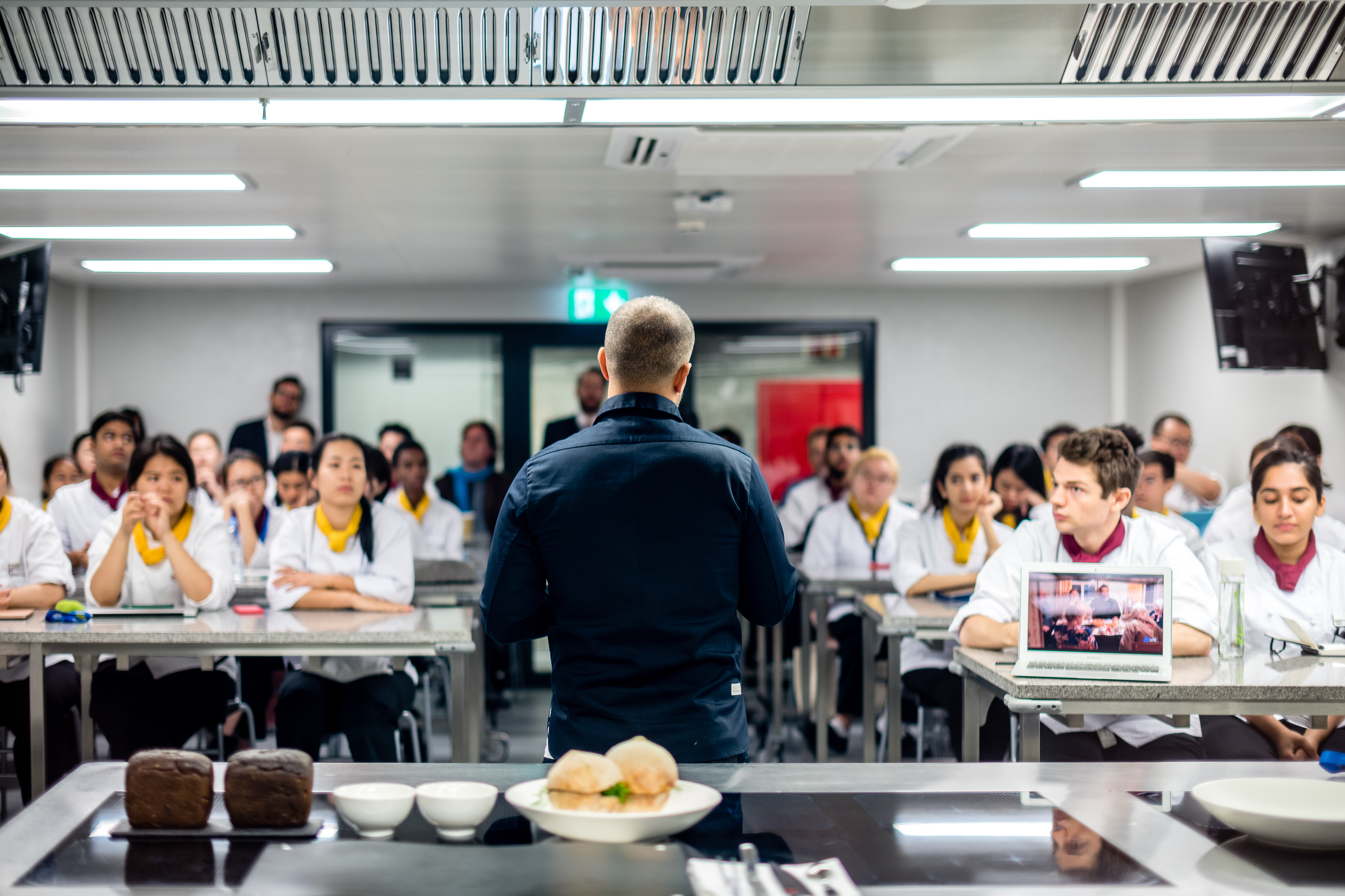 Chef Vladimir Mukhin at demo kitchen in Culinary Arts Academy Switzerland, Le Bouveret